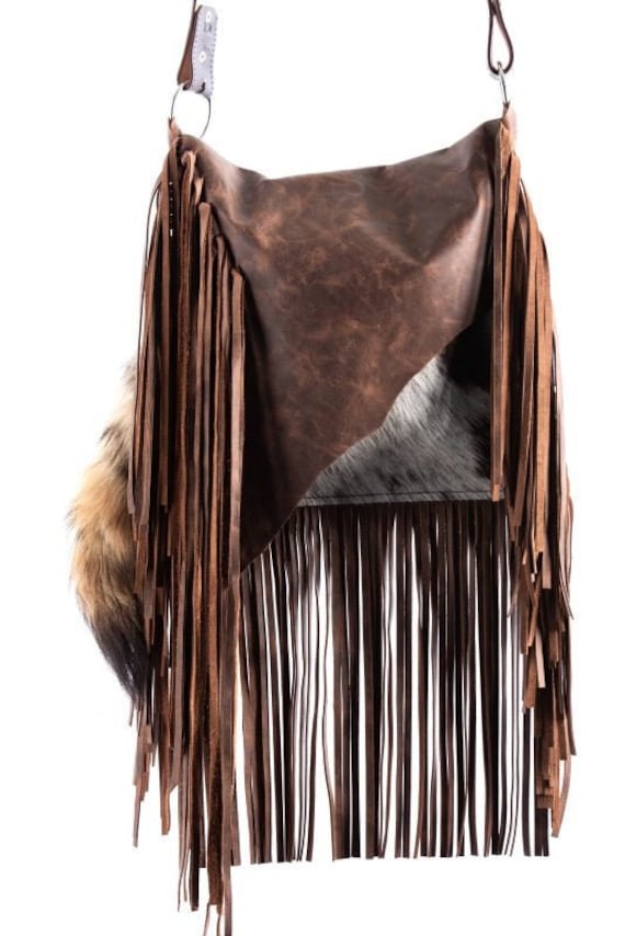 1475 Ready To Ship! Brindle Cowhide Western Distressed Leather Fringe Boho Handbag Rodeo Purse