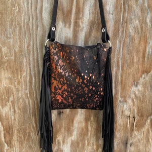 3171 Ready to Ship! Embossed Leather Boho Western Cowhide Fringe Handbag Rodeo Cross Body Purse