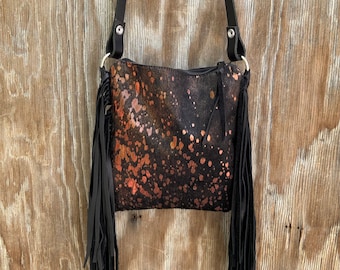 3171 Ready to Ship! Embossed Leather Boho Western Cowhide Fringe Handbag Rodeo Cross Body Purse