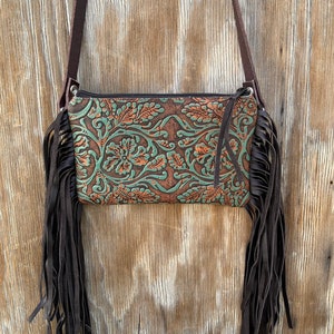 4071 Bolso de mano tipo bandolera estilo bohemio con flecos de cuero estilo western