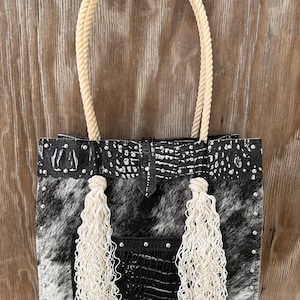 R4 Ready to Ship! Calf Rope Tote Western Leather Fringe Handbag Rodeo Purse Tooled Embossed Leather