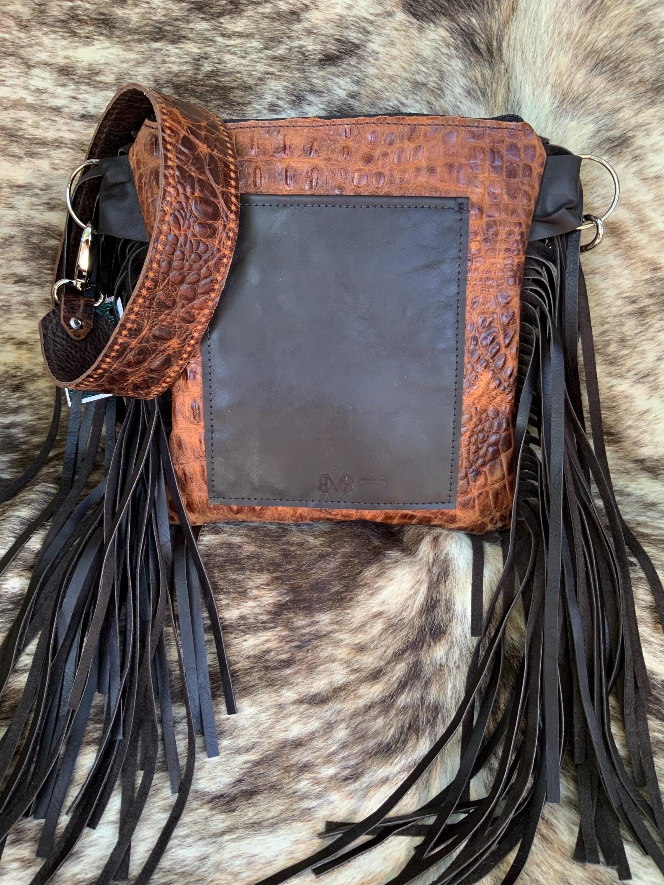 3134 即発送！エンボスレザー ボヘミアン ウエスタン 牛革 フリンジ