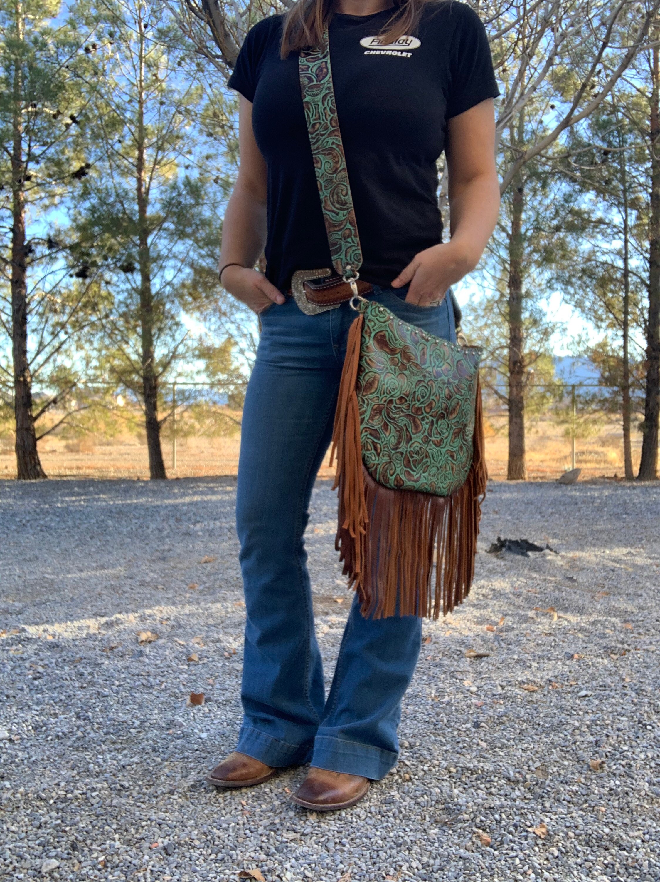 turquoise western fringe purse