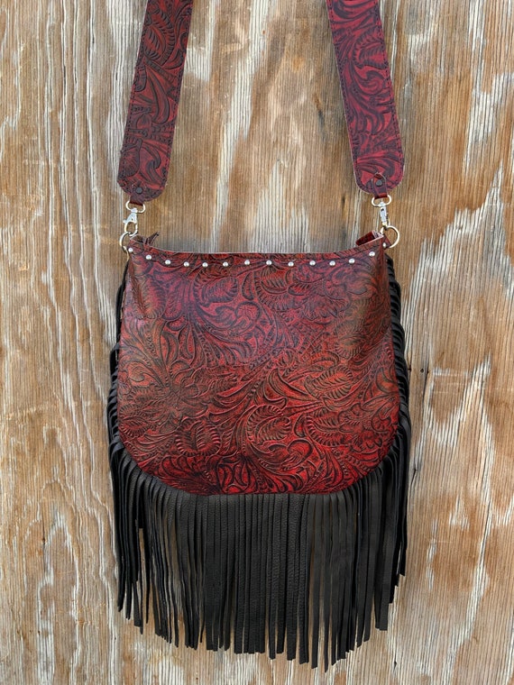Montana West – Tooled & Fringe Crossbody ( Brown / Pink ) FINAL SALE – Ale  Accessories
