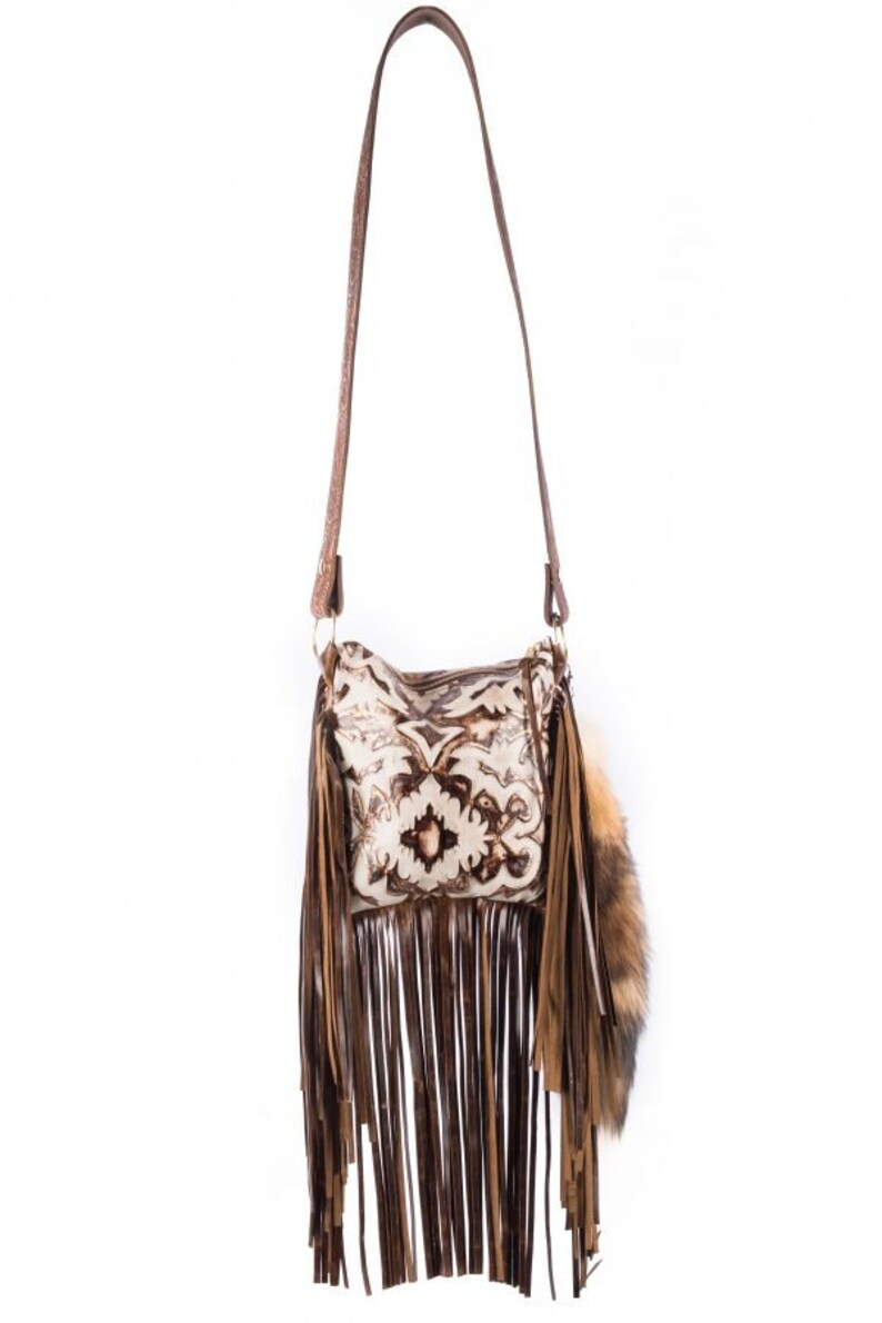 Boho Western Cowhide Leather Fringe Handbag Purse Etsy