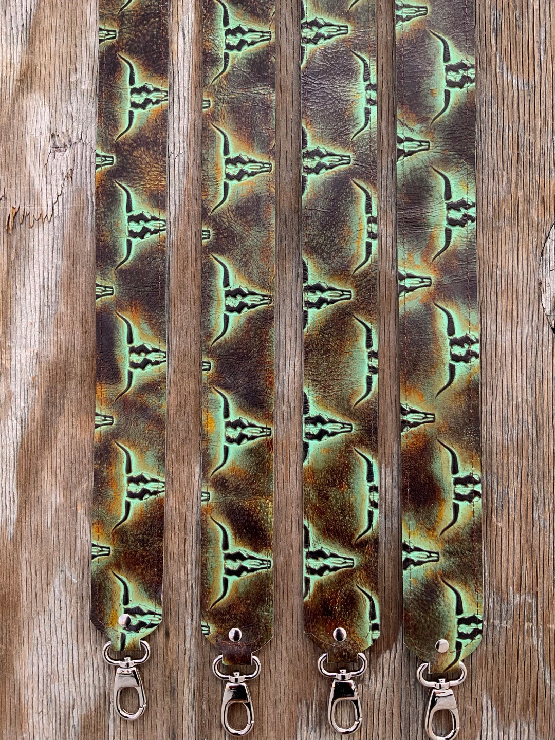 9047 Ready to Ship Texas Longhorn Steer Distressed Embossed Leather ...