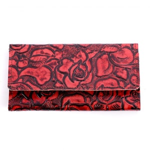 8011 ¡Listo para enviar! Cartera de mano con estampado floral de rosas rojas, estilo bohemio, de cuero estilo western.