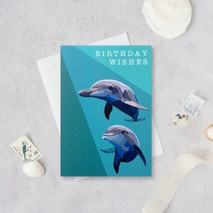 Dolphin Birthday Card - Dolphin Card - Birthday Card - Dolphin Greeting Card - Animal Card - Sea Creature - Sea Card - Dolphin - GCA009