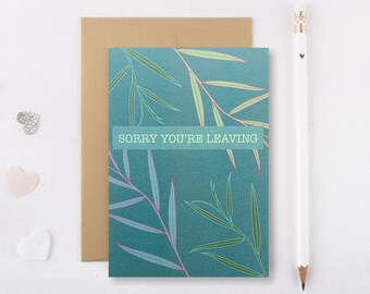 Leaving Card - New Job Card - Moving Card - Miss You Card - Leaf Print Card - Sorry You're Leaving - Good Luck Card - GCS009