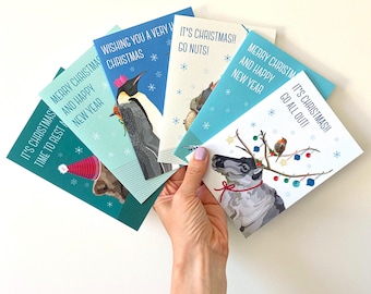 Pack of 6 Christmas Cards - Christmas Card Pack - Christmas Cards - Xmas Cards - Animal Christmas Cards - Pack of Cards - Festive Cards