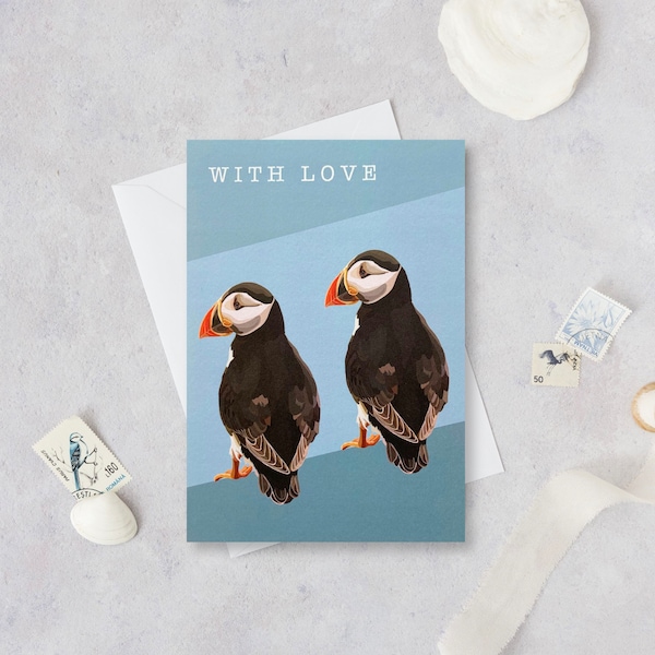 Puffin Card - Puffin With Love Card - Birthday Card - With Love Card - Animal Card - Bird Card - Puffin Greeting Card - Puffin - GCA010