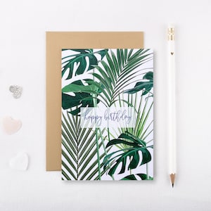 Carte d'anniversaire feuilles tropicales - carte tropicale - carte d'anniversaire - carte feuilles tropicales - carte de voeux tropicale - impression tropicale - GCT005