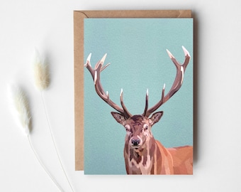 Stag Card - Red Deer Stag - Birthday Card - Woodland Animal - Stag - Stag Greeting Card - Greeting Card - Blank Card - GCW016