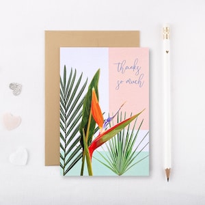 Cartão de agradecimento Bird of Paradise - Cartão de flores tropicais - Cartão de agradecimento - Cartão tropical - Cartão tropical - Agradecimentos florais - GCT012