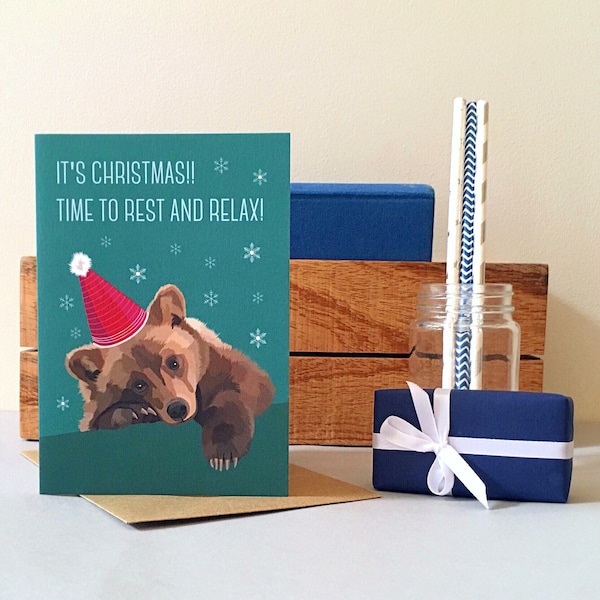 Bear Christmas Card - Christmas Card - Bear Card - Xmas Card - Animal Card - Greeting Card - Christmas - Festive Card - Bear