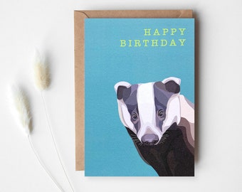 Badger Birthday Card - Badger Card - Birthday Card - Woodland Animal - Animal Card - Badger Greeting Card - Greeting Card - Badger - GCW003