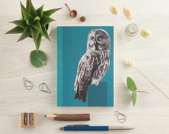 Great Grey Owl Notebook - A6 Notebook - Great Grey Owl - Woodland Notebook - Owl Notebook - Stocking Filler - Stocking Stuffer - Notepad