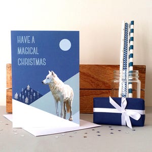 Cartão de Natal do Lobo Ártico - Cartão de Natal - Cartão do Lobo Ártico - Cartão de Natal - Cartão de Animal - Cartão de felicitações - Natal - Cartão de Lobo - Lobo