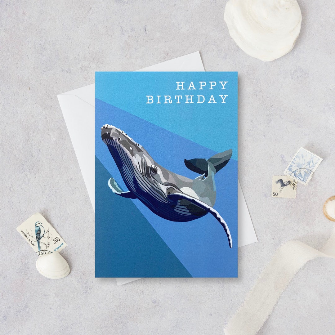 Whale Birthday Card Whale Card Humpback Whale Card Sea - Etsy