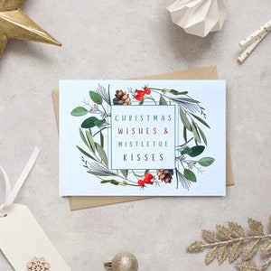 Kerstwensenkaart - Kerstkaart - Seizoenen Wenskaart - Kerstkaart - Happy Holidays Card - Maretak Kisses Card - GCX020