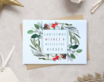 Christmas Wishes Card - Christmas Card - Seasons Greetings Card - Xmas Card - Happy Holidays Card - Mistletoe Kisses Card - GCX020