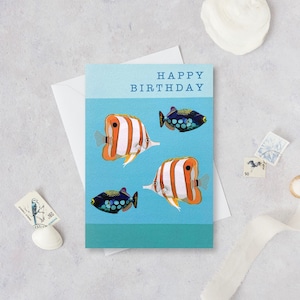 Tarjeta de cumpleaños de pescado tropical - Tarjeta de pez mariposa - Tarjeta de pescado - Tarjeta de mar - Tarjeta de pescado tropical - Tarjeta de cumpleaños - Pez mariposa - GCA007