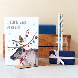 Biglietto di Natale con renna - Biglietto di Natale - Biglietto di renna - Biglietto di Natale - Biglietto con animali - Biglietto d'auguri - Natale - Biglietto festivo - Renna