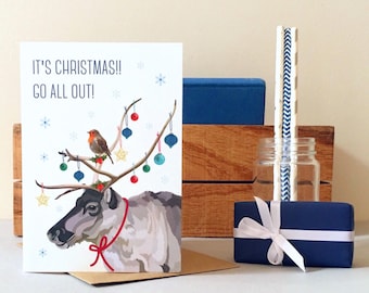 Reindeer Christmas Card - Christmas Card - Reindeer Card - Xmas Card - Animal Card - Greeting Card - Christmas - Festive Card - Reindeer