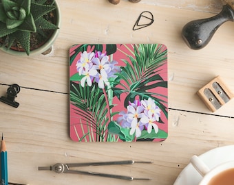 Frangipani Coaster - Coaster - Tropical Coaster - Tropical Flower Coaster - Drinks Mat - Stocking Filler - Plant Lover Gift - New Home Gift