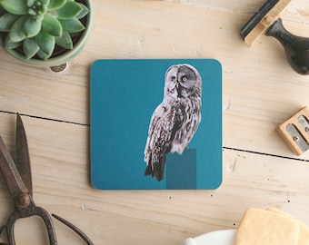 Great Grey Owl Coaster - Coaster - Bird Coaster - Woodland Animal - Owl - Drinks Mat - Stocking Filler - Bird Lover Gift - New Home Gift