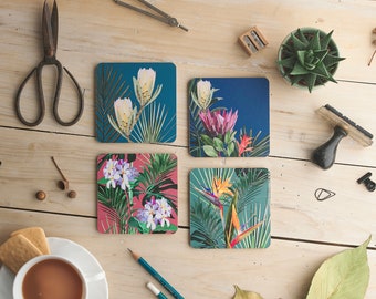 Tropical Coaster Set - Coasters - Botanical Coaster Set - Tropical Flowers - Drinks Mat - Birthday Gift - Stocking Filler - New Home Gift