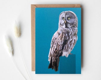 Owl Card - Great Grey Owl - Birthday Card - Woodland Animal - Bird Card - Owl Greeting Card - Greeting Card - Blank Card - GCW015