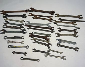 Lot of 32 Antique and Vintage Wrenches, Automotive Tools, Bicycle, Motorcycle, Workshop, Art Project, Industrial, Steampunk