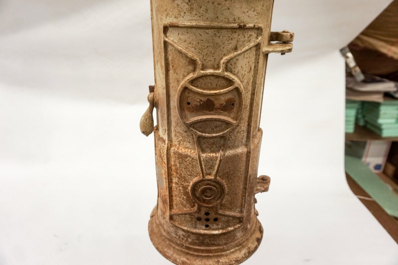 Antique Hot Water Heater with Burner Steampunk Industrial Copper Pipe Coil Gas or Oil heater Architectural Salvage