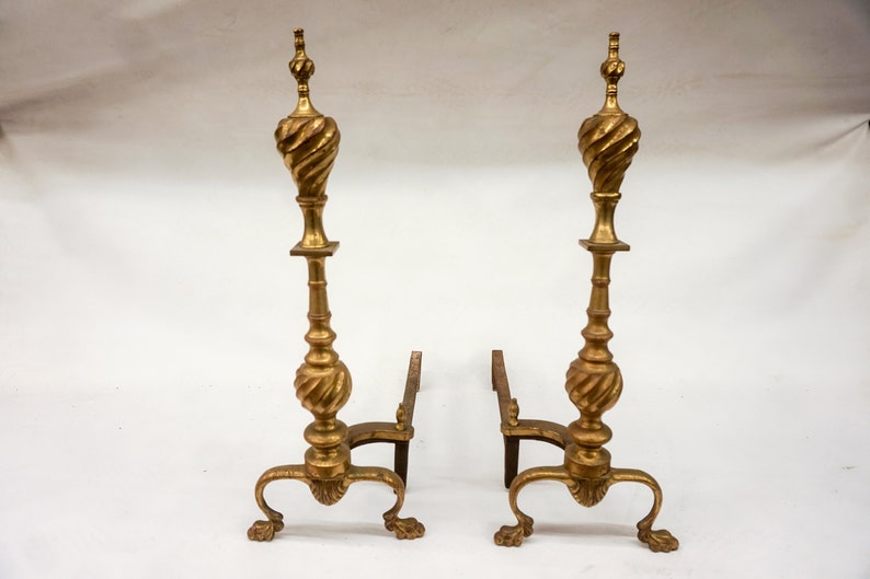 Beautiful Pair Of 21 Ornate Twisted Brass Fireplace Etsy