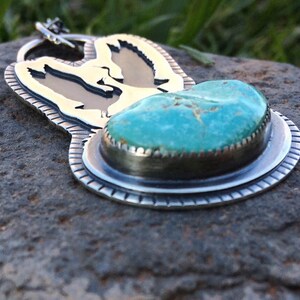 Sandhill Crane Dance Necklace. Chain Length 20 inches. Free-formed Turquoise.