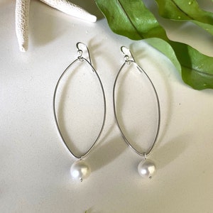 Edison Pearl earrings-Genuine Edison pearl earrings on a Sterling silver Marquise style hoop