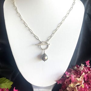 Tahitian Pearl Tear Drop Necklace – Sterling Silver Paper Clip Chain