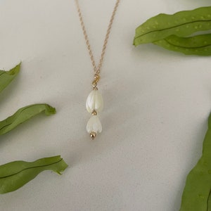 Pikake Necklace- Genuine Mother of Pearl Pikake bead necklace-Jasmine flower - wedding jewelry-Hawaiian flower Available in gold or silver