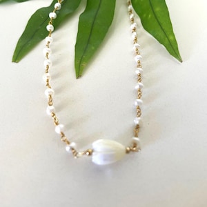 Pikake flower necklace- Hawaiian Jasmine flower-Genuine Mother of Pearl Pikake bead with beaded chain-Wedding jewelry