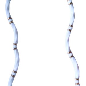 Vintage White Beaded Necklace Twisted Tube Beads Gold Accents 1980s Statement Jewelry Retro Bead Strand