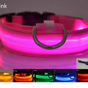 USB Rechargeable LED Pet safety collars Pink