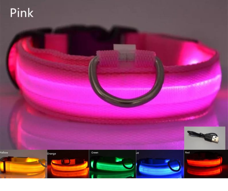 USB Rechargeable LED Pet safety collars Pink