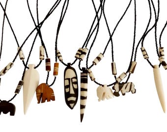 African Bone Necklace Handmade Tribal Animal Pendant Ethical Boho Jewelry Unisex Gift