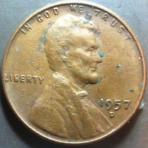1957-D Lincoln Wheat Penny with &#39;L&#39; on the Rim Mint Error- 1957-D Lincoln Wheat Penny – Rare ‘L’ on Rim Error – Copper BN Coin