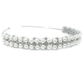 Classic Crystal & Pearl Headband double row, bridal headband, prom headband, glamour accessories, bridal hair accessories, wedding hairbands