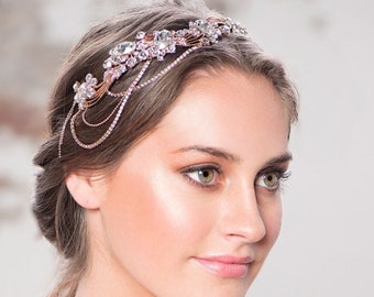 Rose gold headpiece, headband, grecian headband, gold grecian headpiece, bridal headband, ivory pearl headband ,crystal pearl hairband,