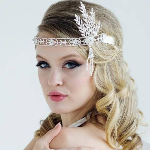 Gatsby Vintage Stil Krone Braut Stirnband Haar Tiara Armbänder Set Damen-Neu· 