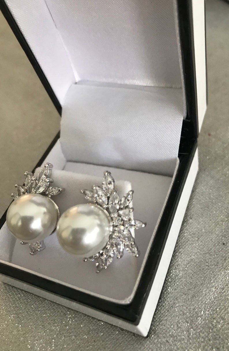 Faux Pearl Earrings Ivory Crystal Cluster Faux Pearl Stud Etsy UK