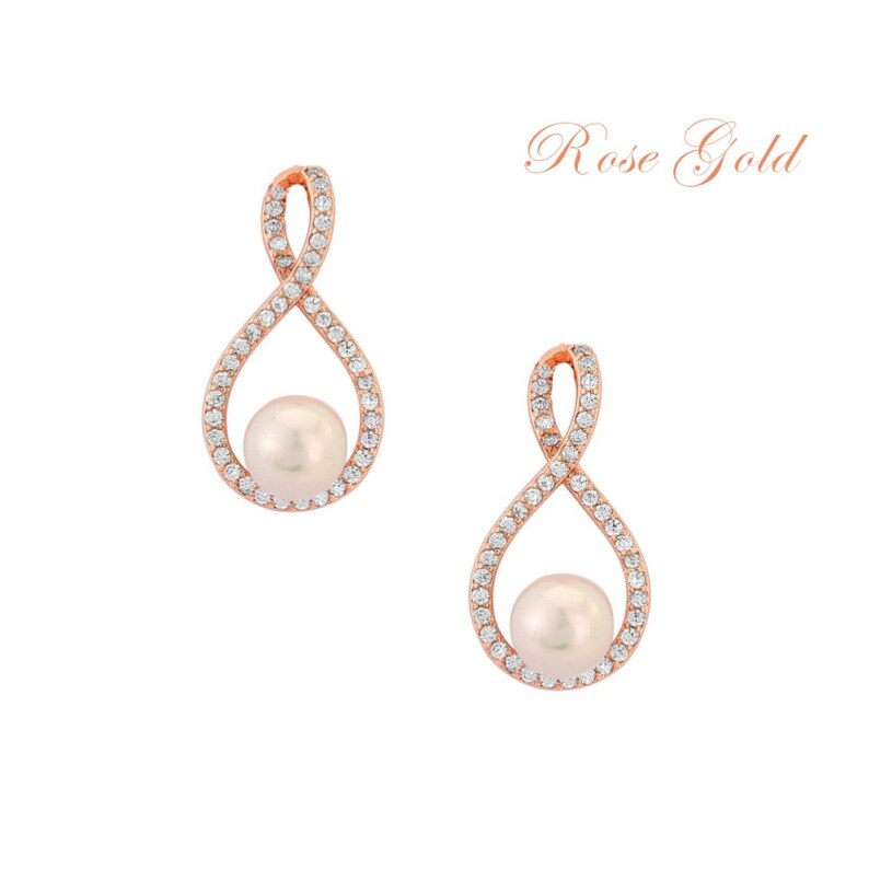 Cubic Zirconia earrings, bridal ear rings, prom earrings, bridal accessories, bridal jewellery, rose gold earrings image 1